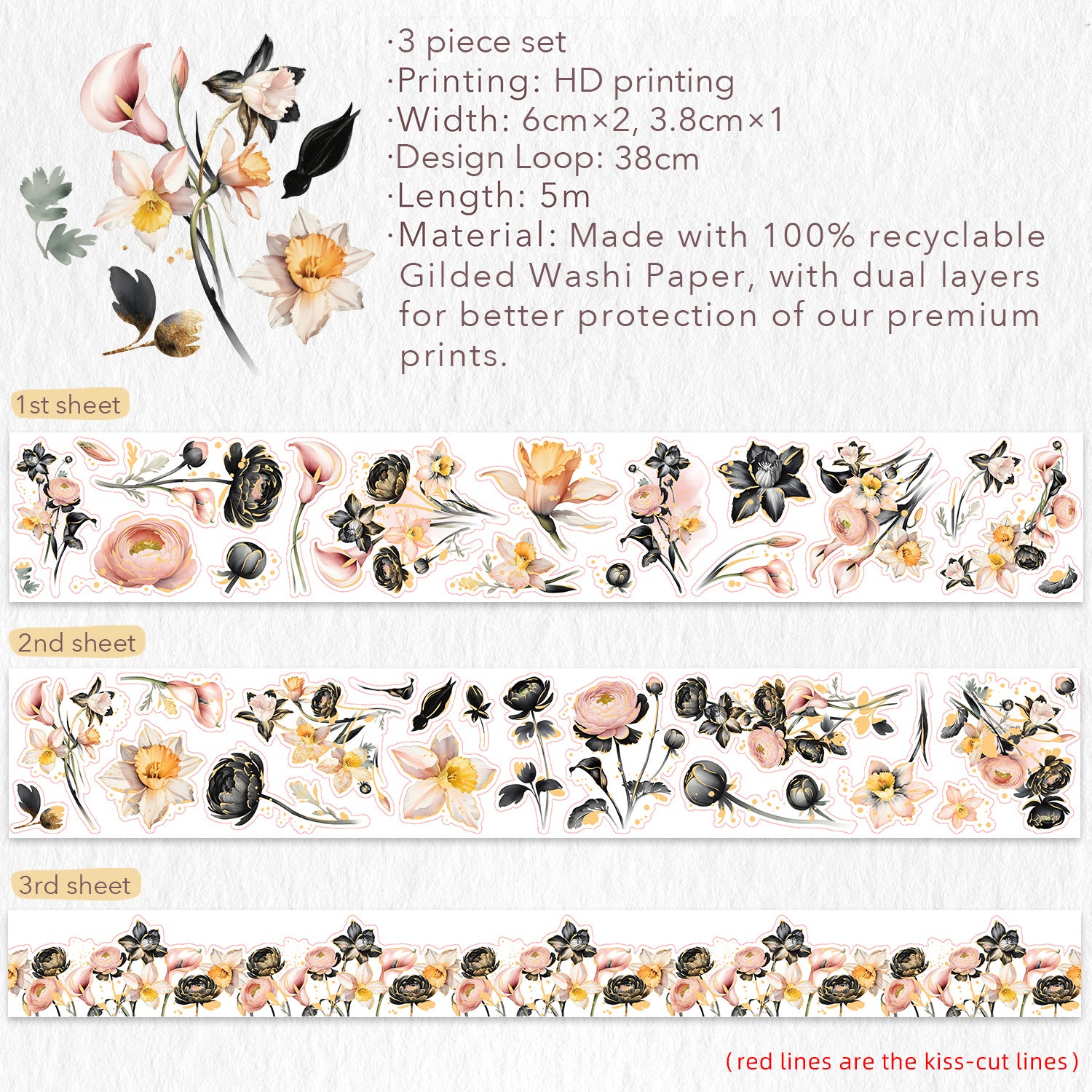 Auric Rose Washi Tape Sticker Set (GILDED) - immagine 12