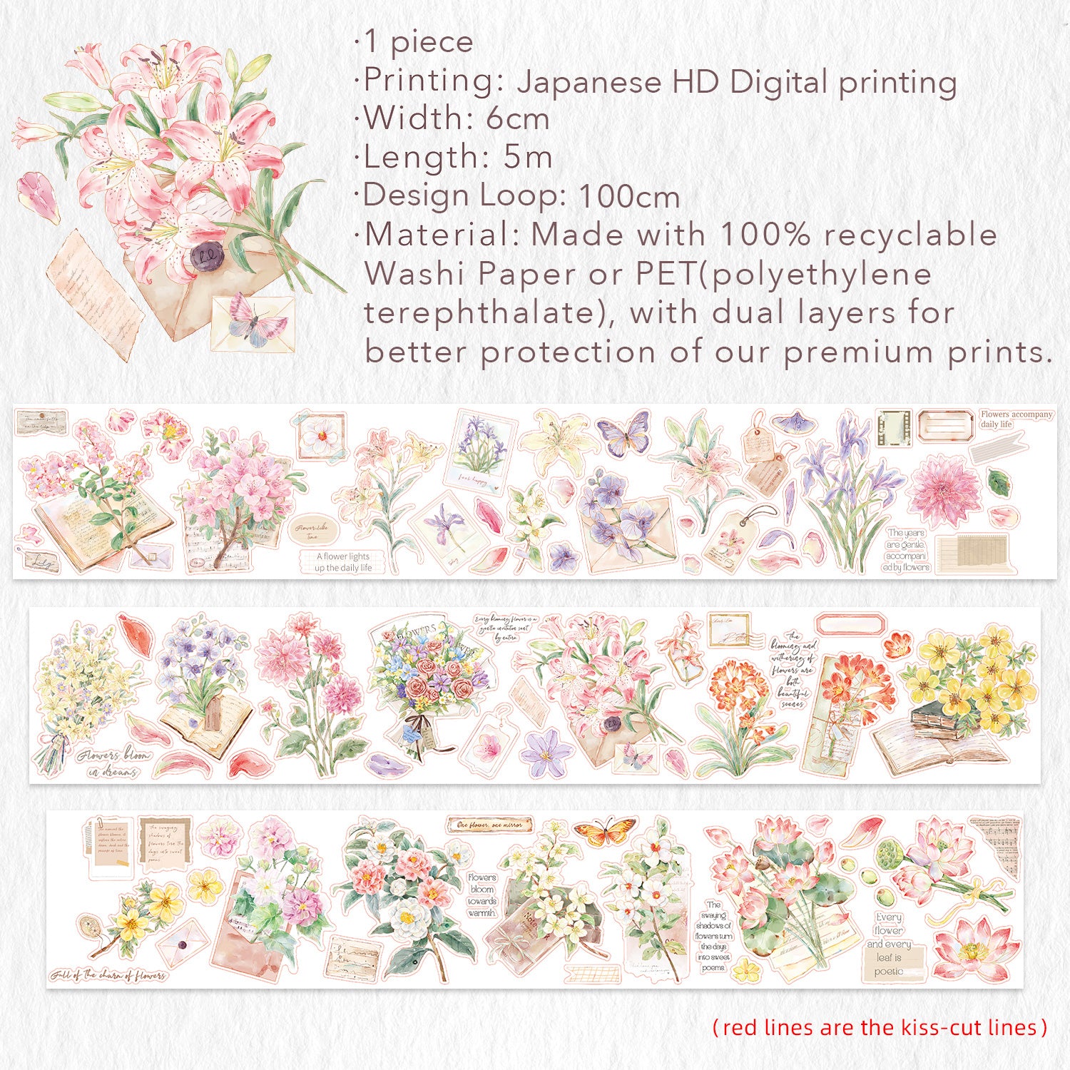 Pre-cut Petal Post Wide Washi/PET Tape - immagine 13