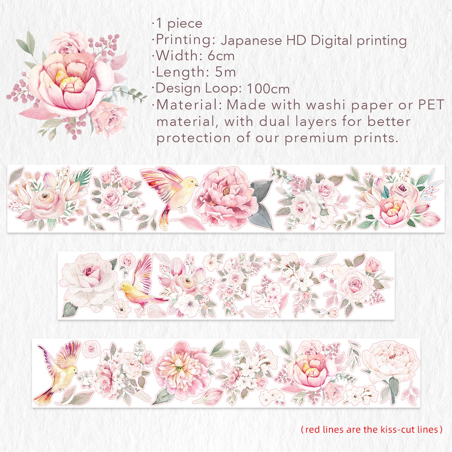 Pre-cut Pink Velvet Wide Washi/PET Tape - immagine 8
