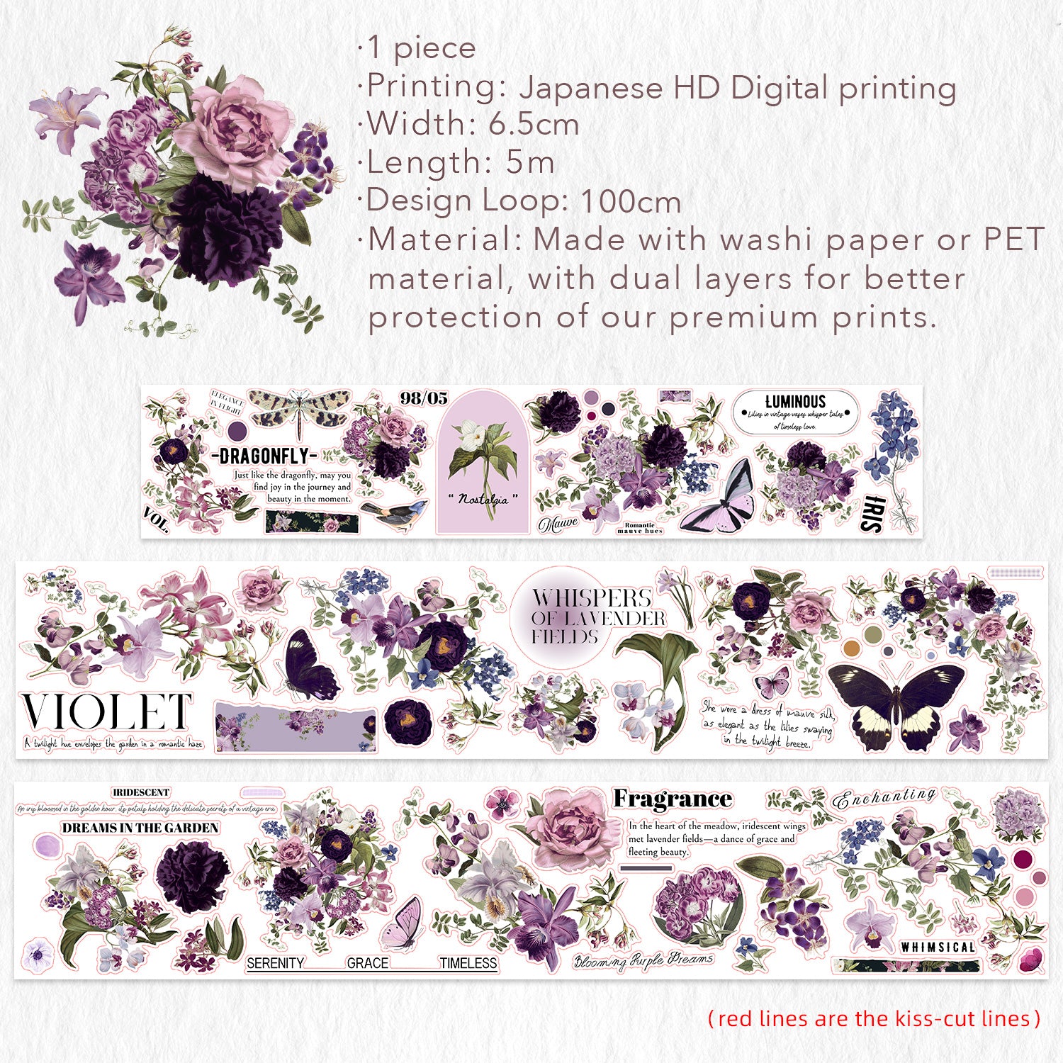 Pre-cut Violet Veil Wide Washi/PET Tape - immagine 8