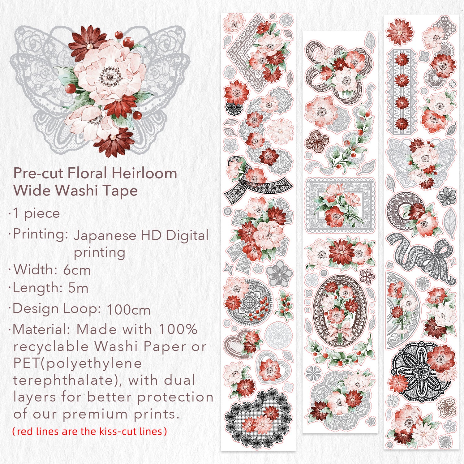 Pre-cut Heirloom Lace Washi/PET Tape - immagine 11