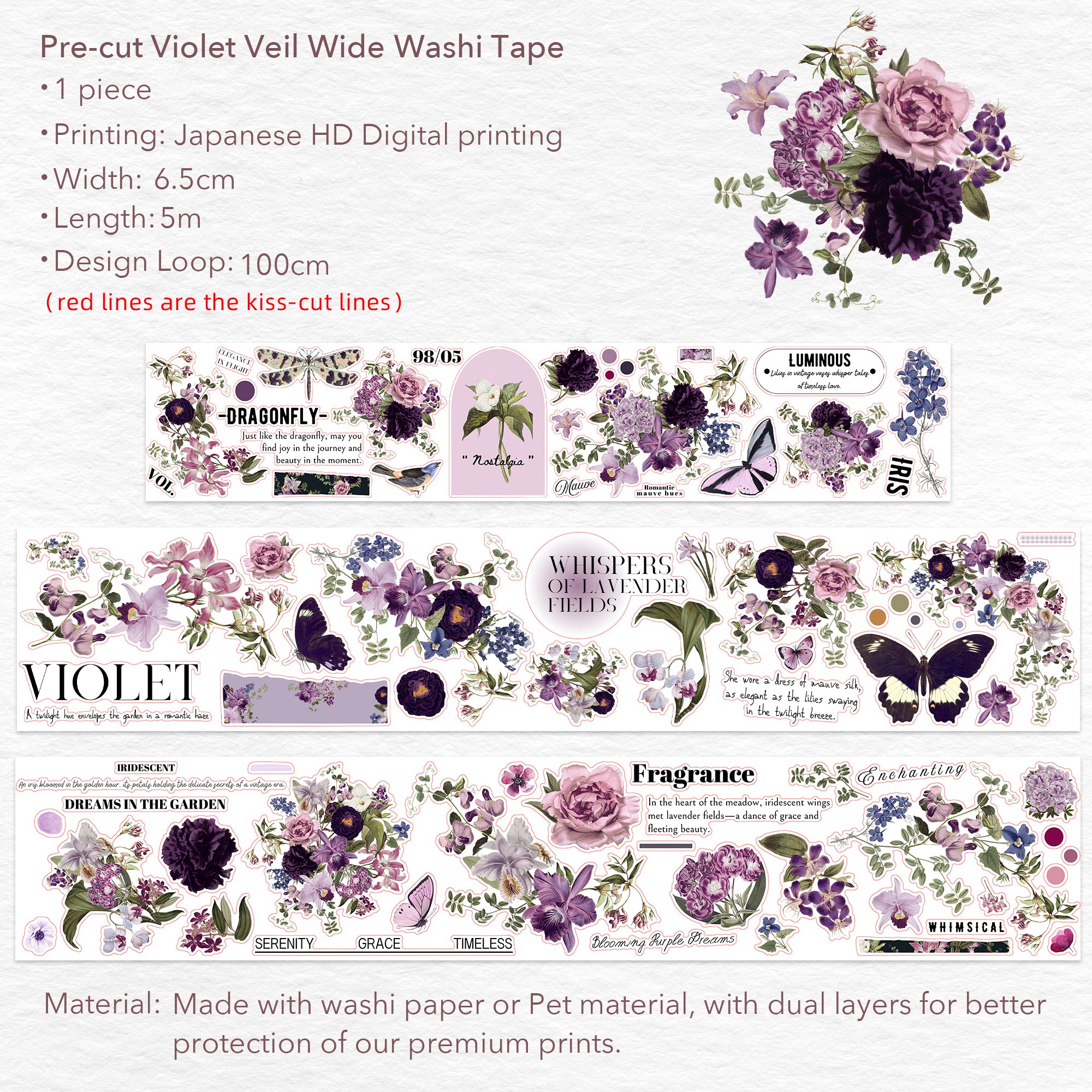 Pre-cut Violet Veil Wide Washi/PET Tape - immagine 9
