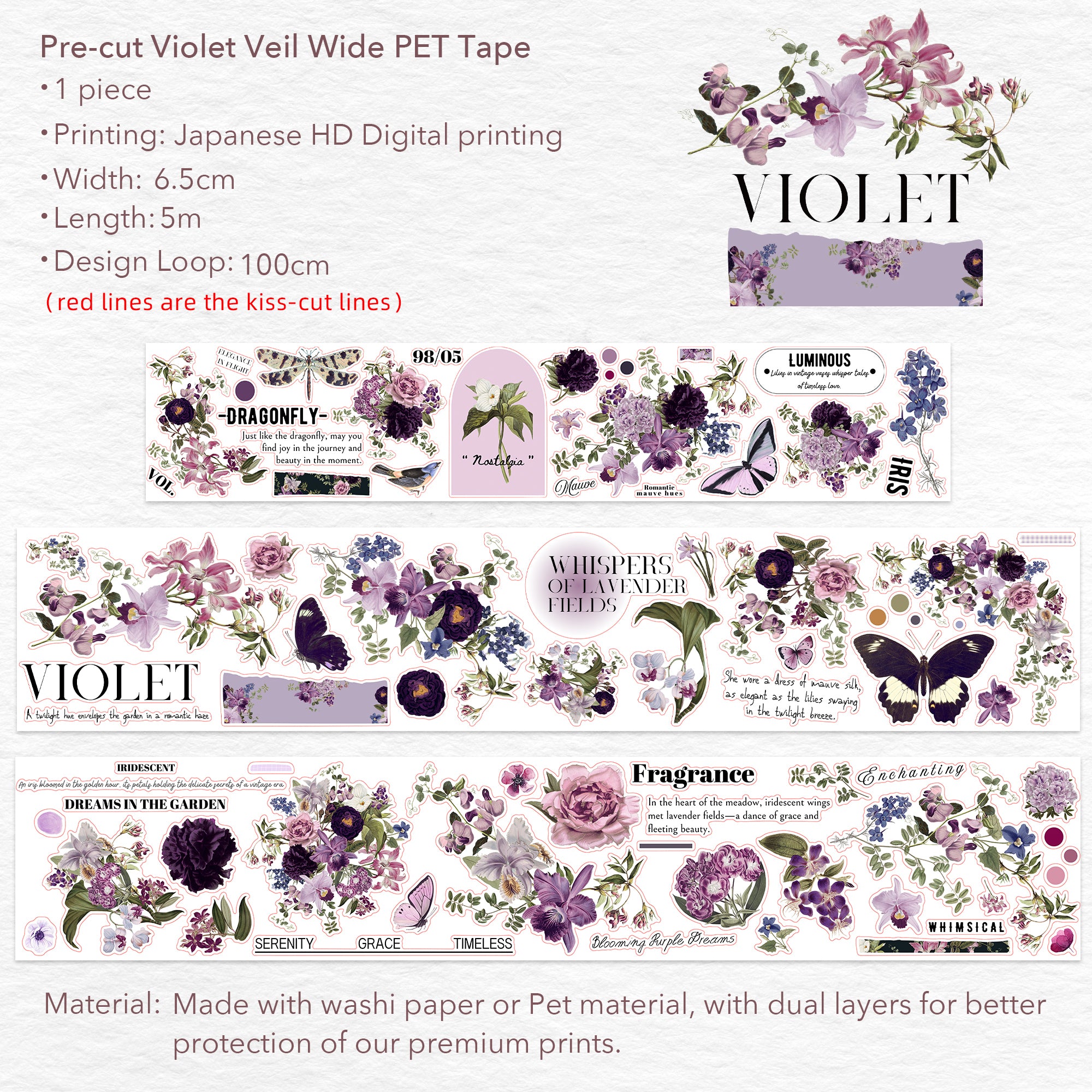Pre-cut Violet Veil Wide Washi/PET Tape - immagine 10