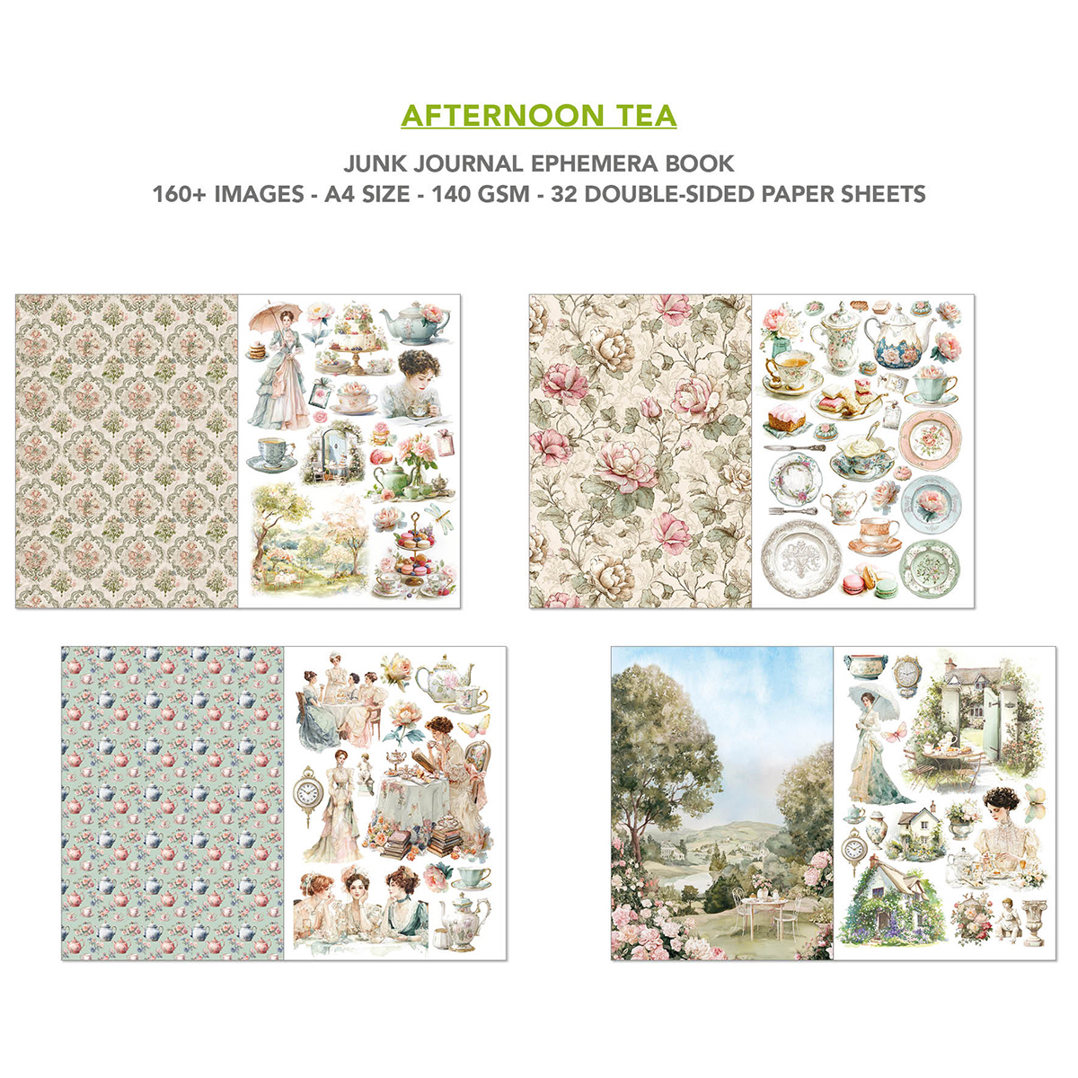 Afternoon Tea di Ciao Bella: carte fronte-retro con motivi floreali ed elementi da ritagliare