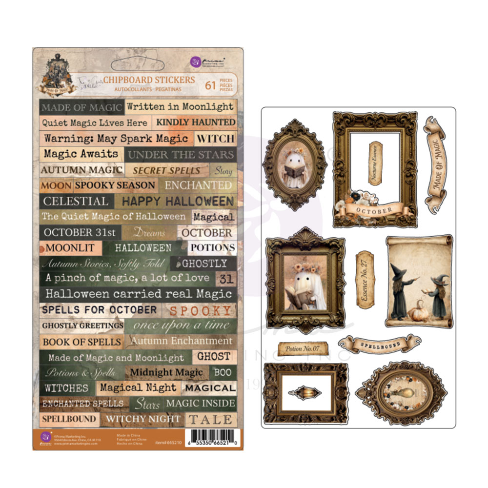 Prima Marketing Made of Magic – Chipboard Stickers, 61 pezzi