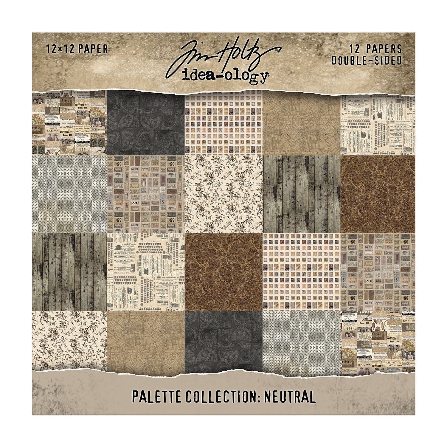 Tim Holtz Idea-ology Palette Neutral – Carte 12x12", 12 fogli