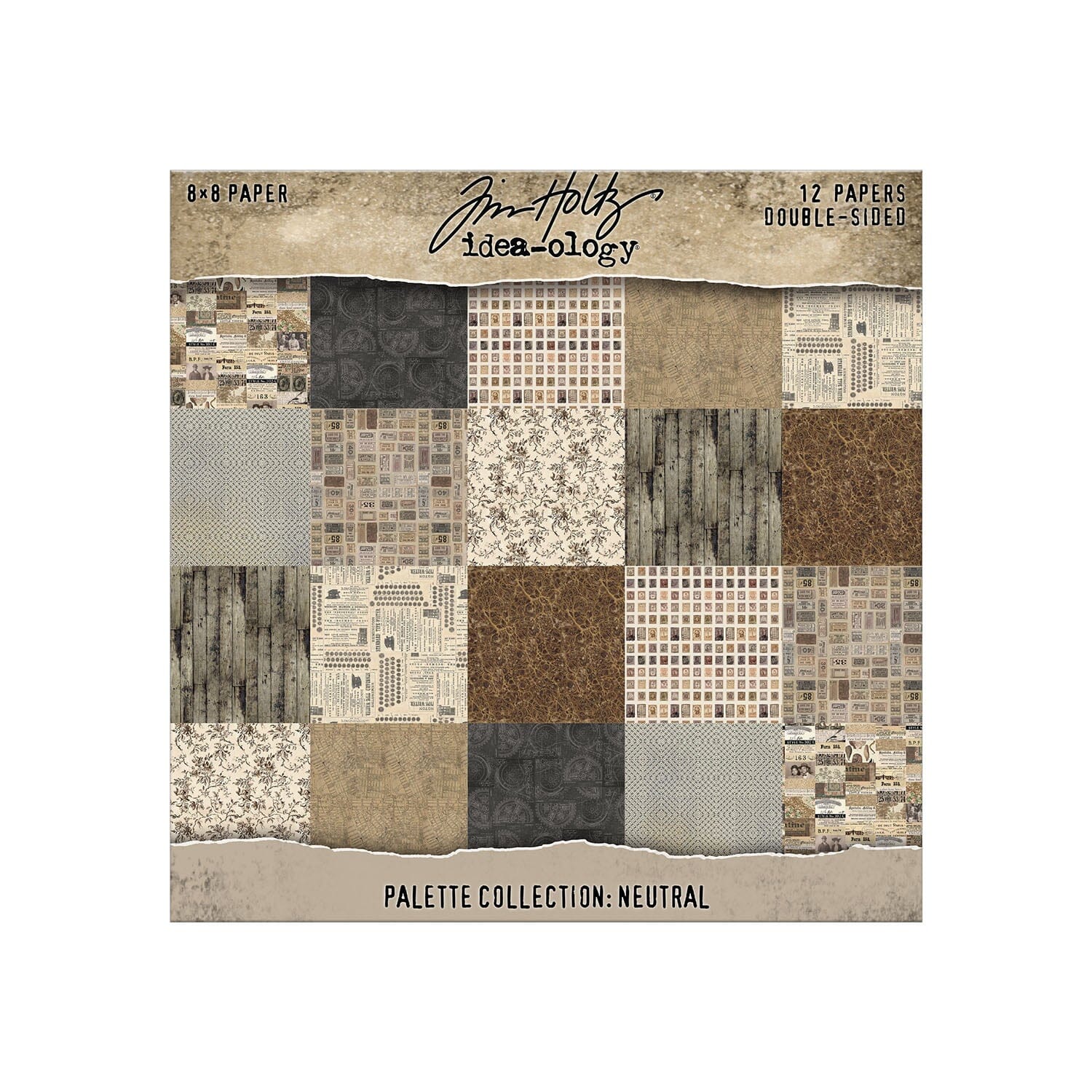 Tim Holtz Idea-ology Palette Neutral – Carte 8x8", 12 fogli