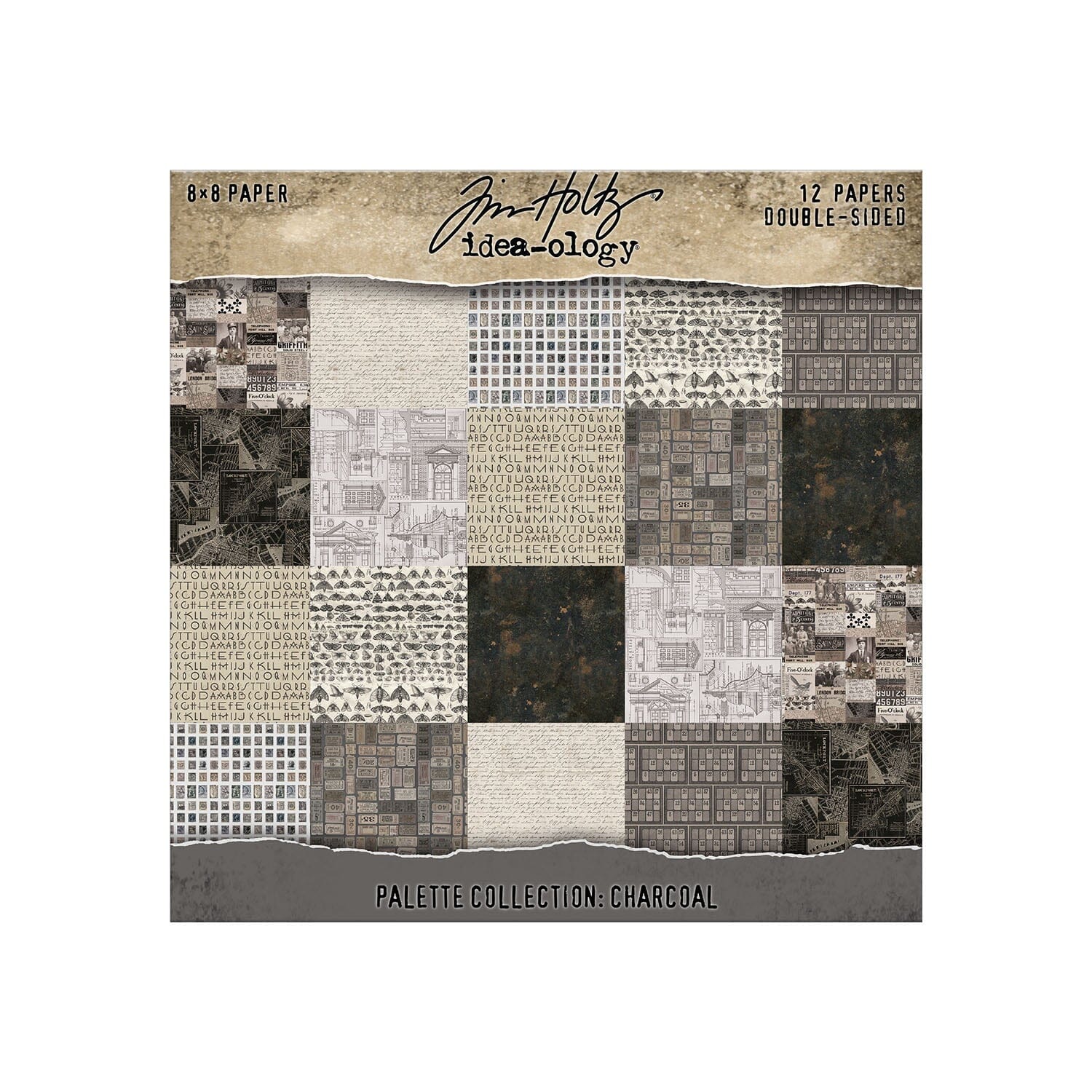 Tim Holtz Idea-ology Palette Charcoal – Carte 8x8", 12 fogli