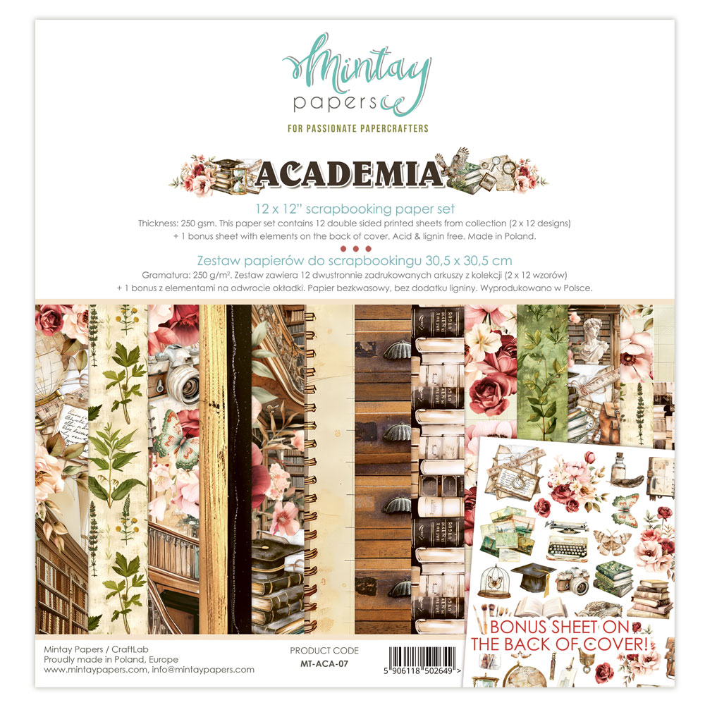 Mintay Academia – Set Carte Scrapbooking 12×12″, 12 fogli