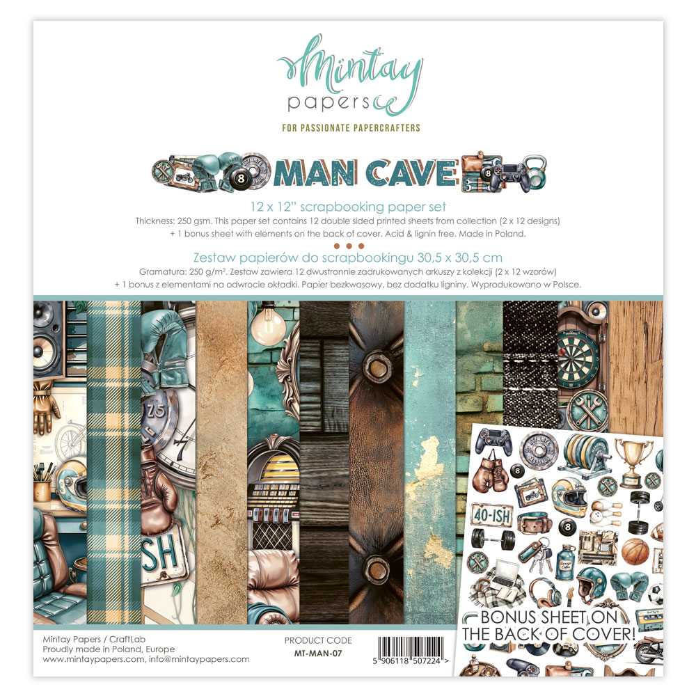 Mintay Man Cave – Set Carte Scrapbooking 12×12″, 12 fogli