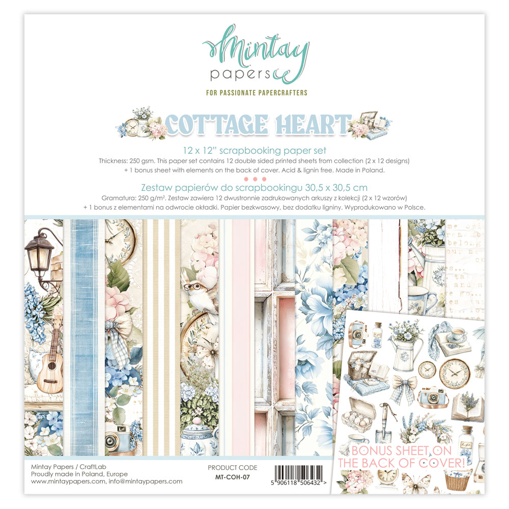 Mintay Cottage Heart – Set Carte Scrapbooking 12×12″, 12 fogli