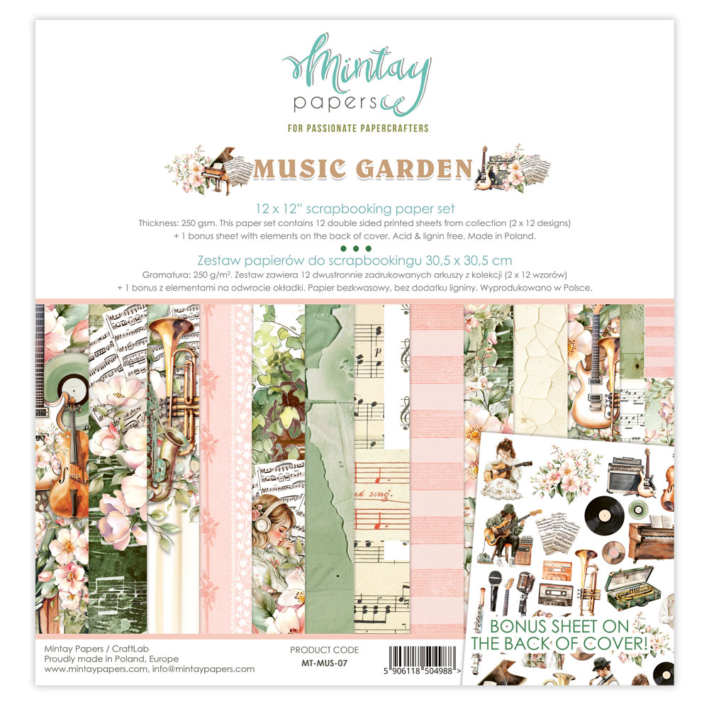 Mintay Music Garden – Set Carte Scrapbooking 12×12″, 12 fogli