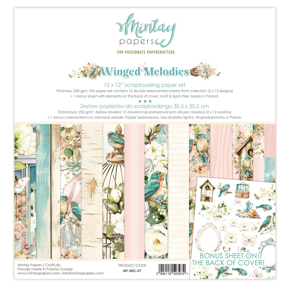 Mintay Winged Melodies – Set Carte Scrapbooking 12×12″, 12 fogli