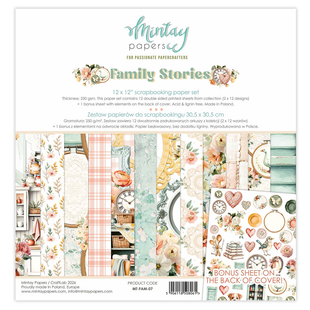 Mintay Family Stories – Set Carte Scrapbooking 12×12″, 12 fogli