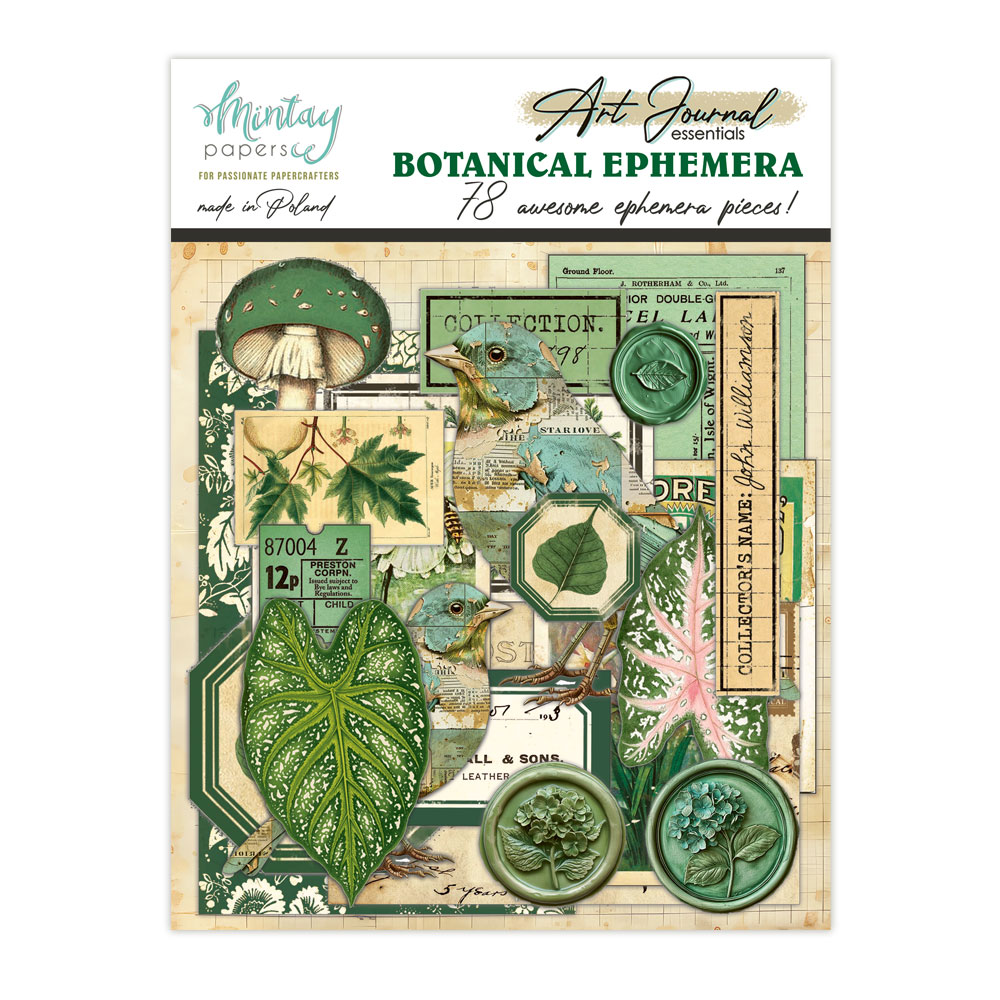 Mintay Botanical – Ephemera Art Journal, 78 pezzi