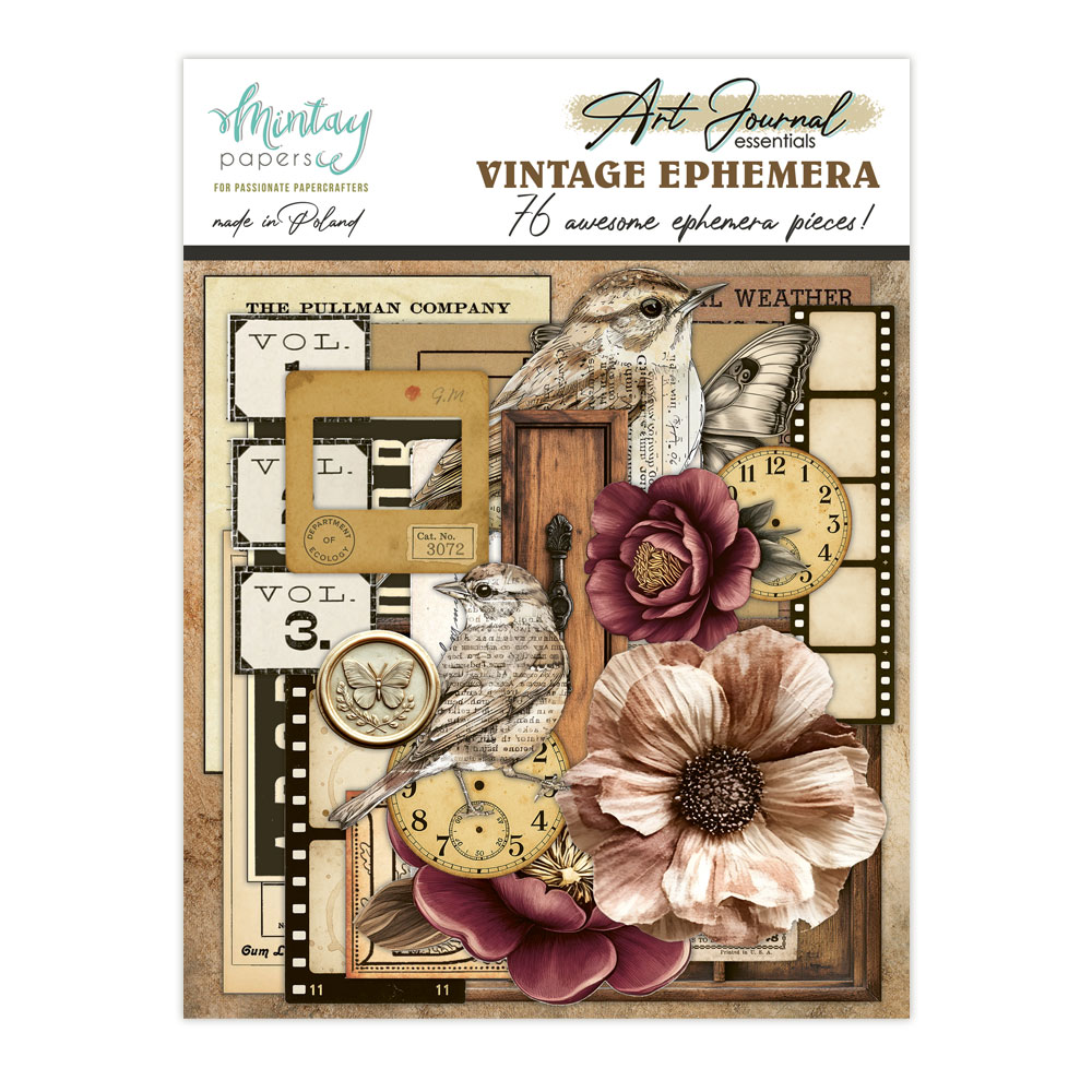 Mintay Vintage – Ephemera Art Journal, 76 pezzi