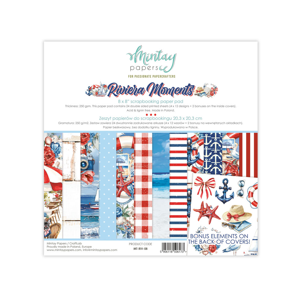 Mintay Riviera Moments – Paper Pad 8×8″, 24 fogli
