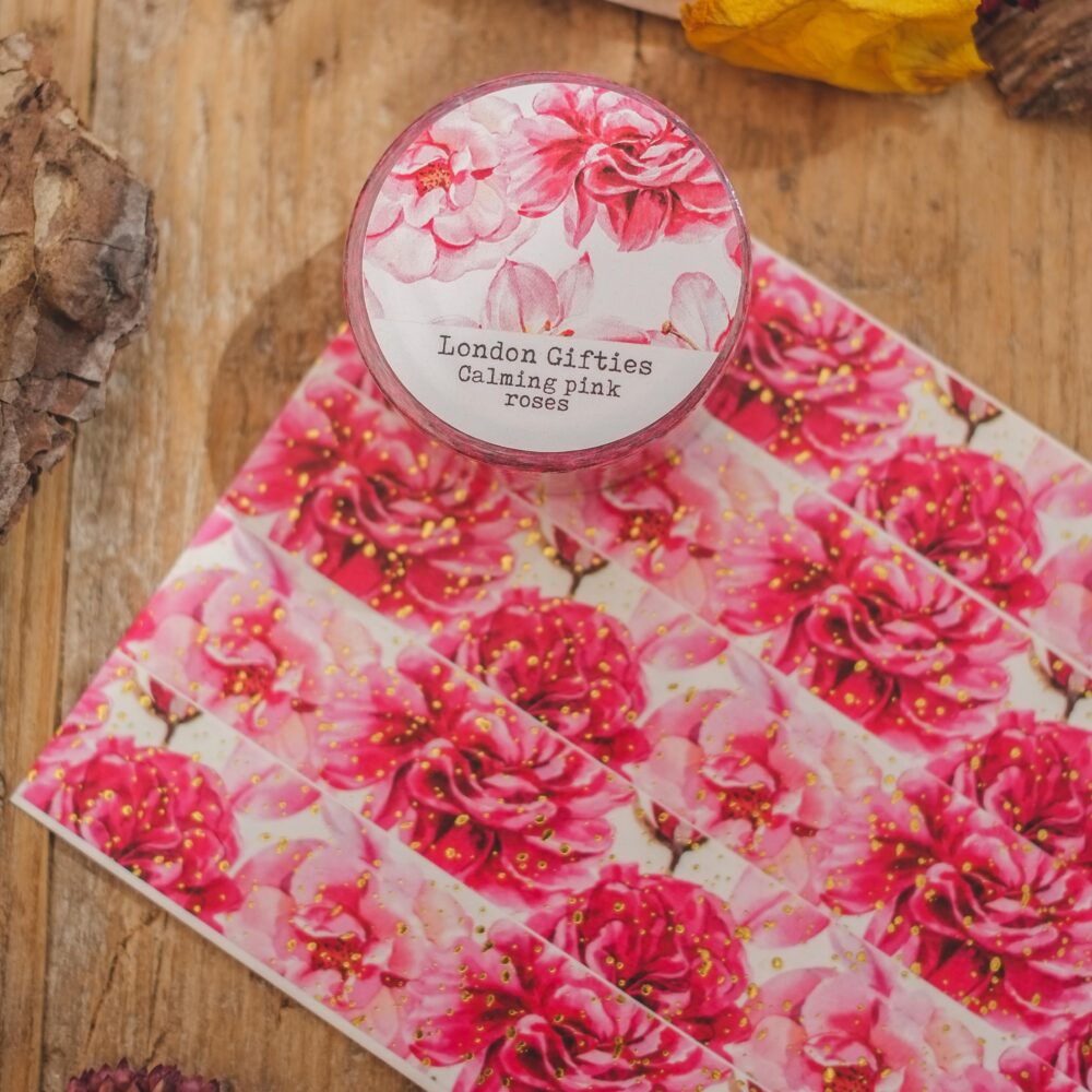 London Gifties – Calming pink roses – Washi tape 2 cm × 10 m