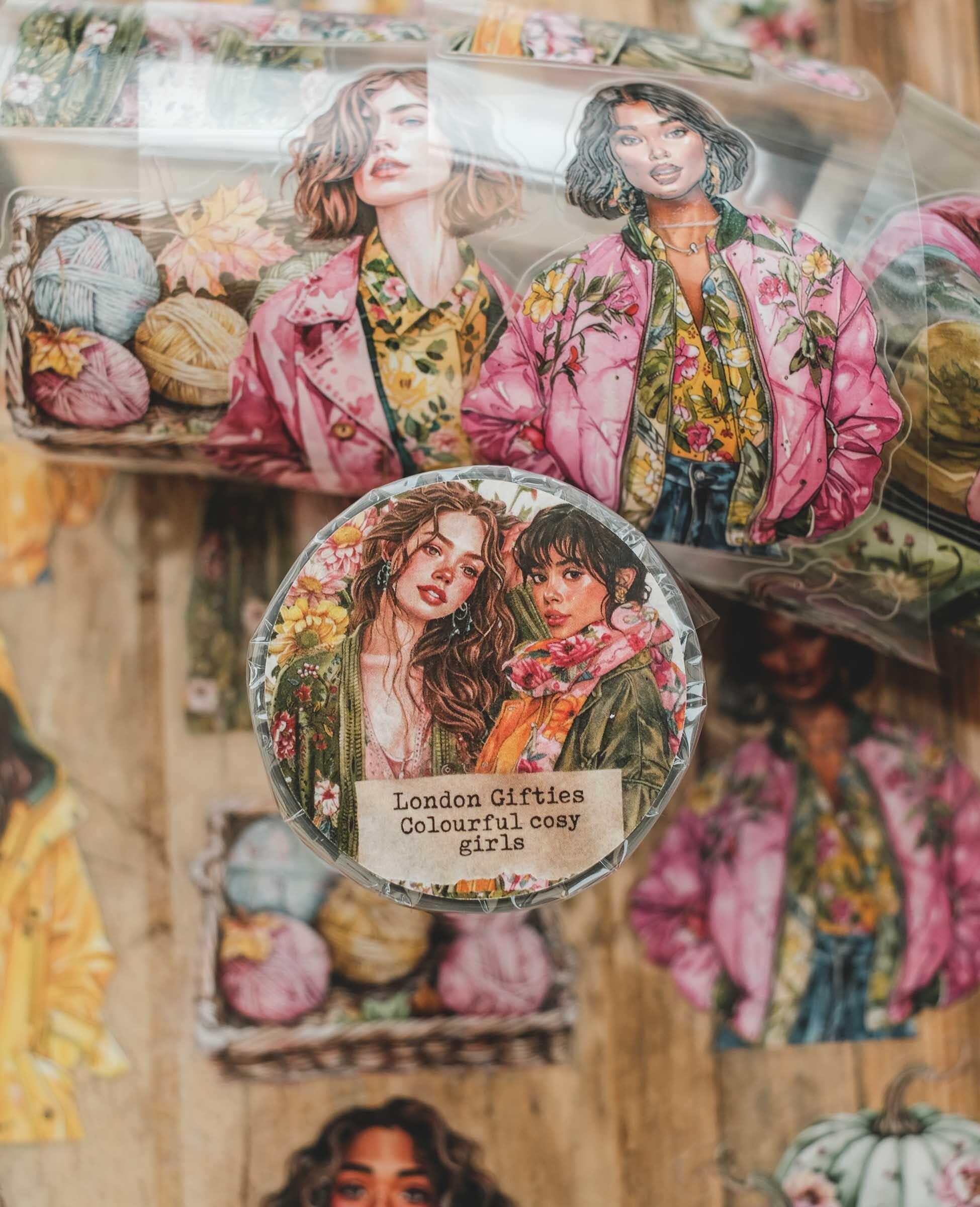 London Gifties – Colourful cosy girls – PET Tape pretagliato 6 cm × 10 m
