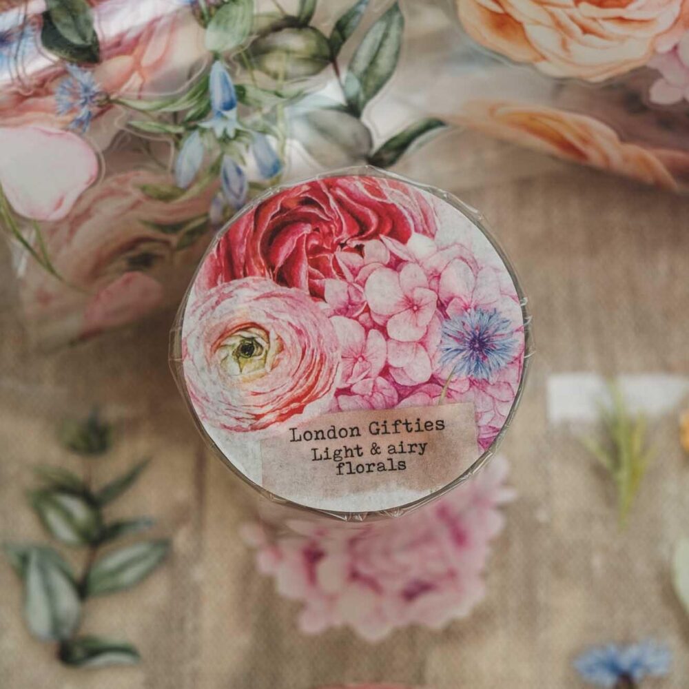 London Gifties – Light & airy florals – PET Tape pretagliato 6 cm × 10 m