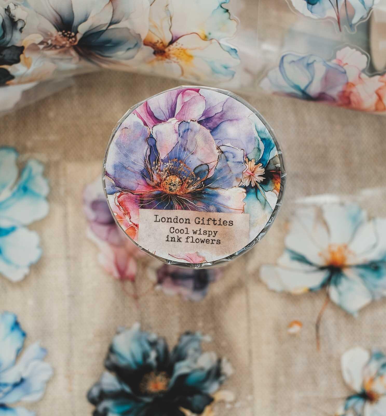 London Gifties – Cool wispy ink flowers – PET Tape pretagliato 6 cm × 10 m