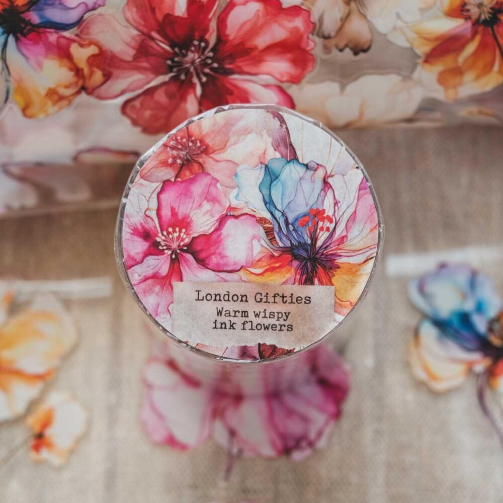 London Gifties – Warm wispy ink flowers – PET Tape pretagliato 6 cm × 10 m