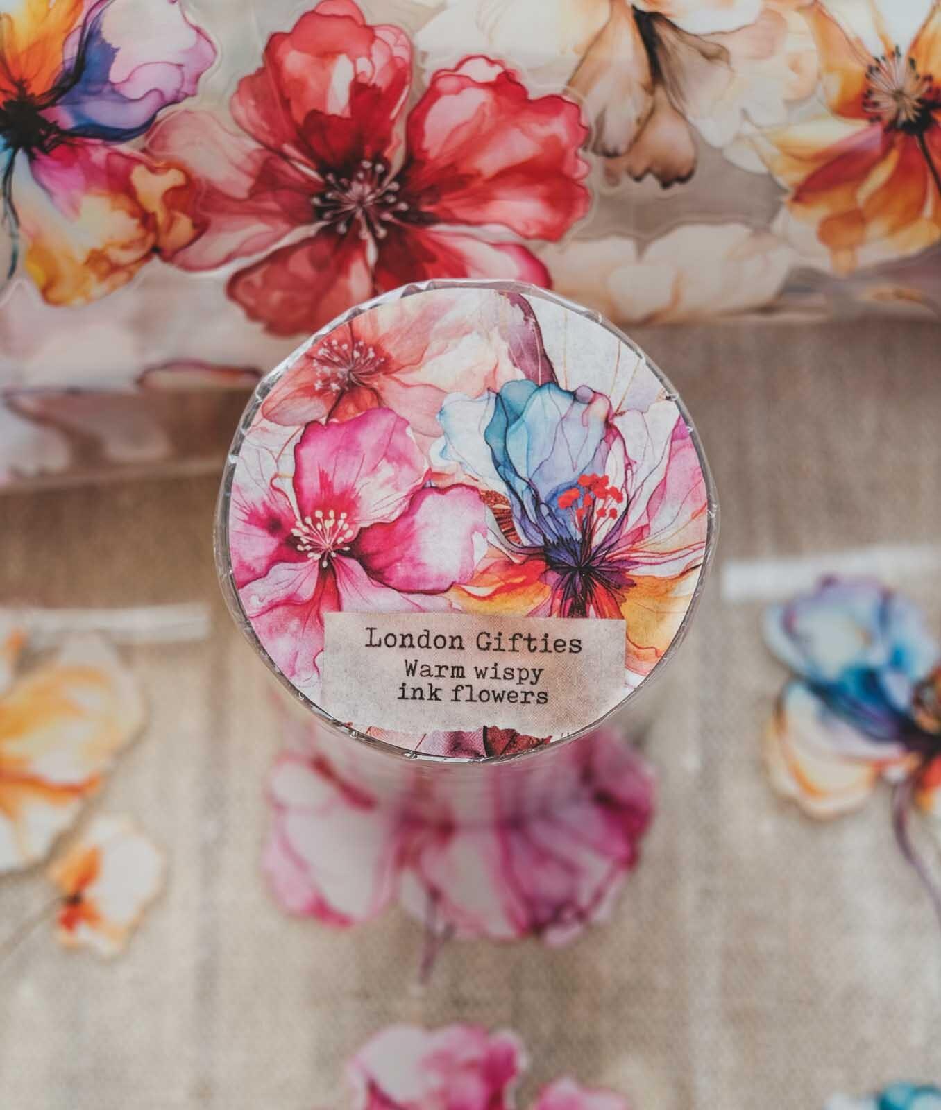 London Gifties – Warm wispy ink flowers – PET Tape pretagliato 6 cm × 10 m