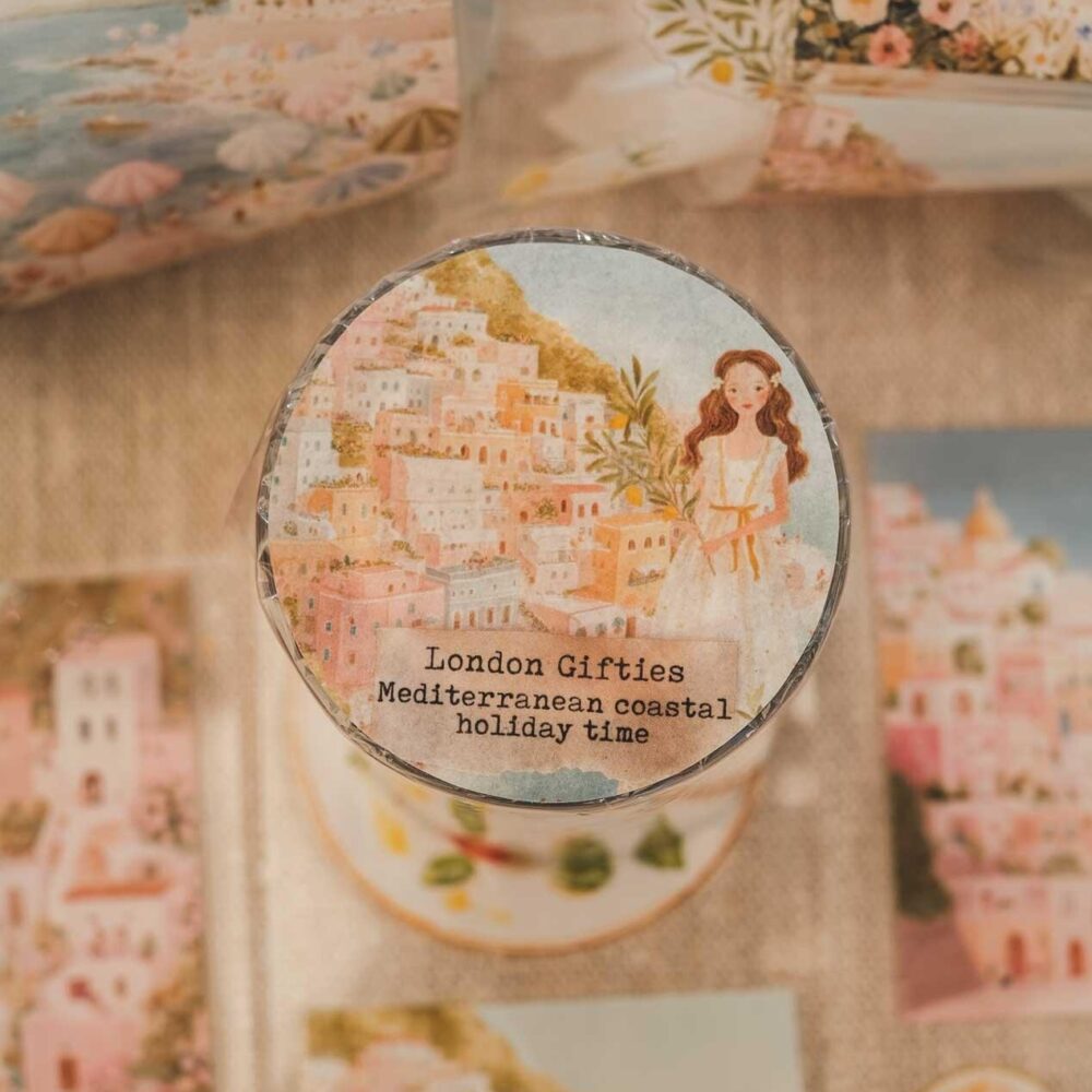 London Gifties – Mediterranean coastal holiday time – PET Tape pretagliato 6 cm × 10 m