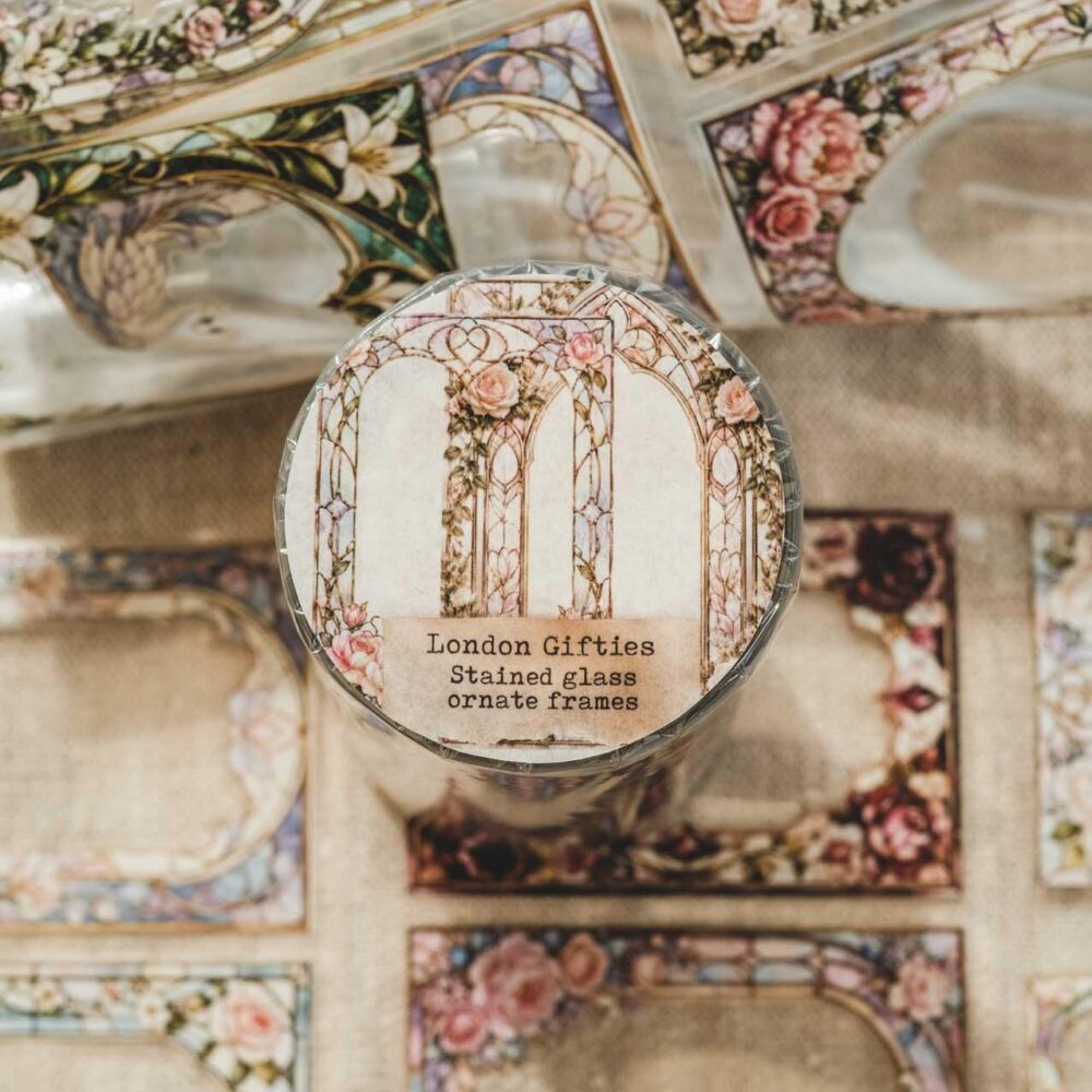 London Gifties – Stained glass ornate frames – PET Tape pretagliato 8 cm × 10 m