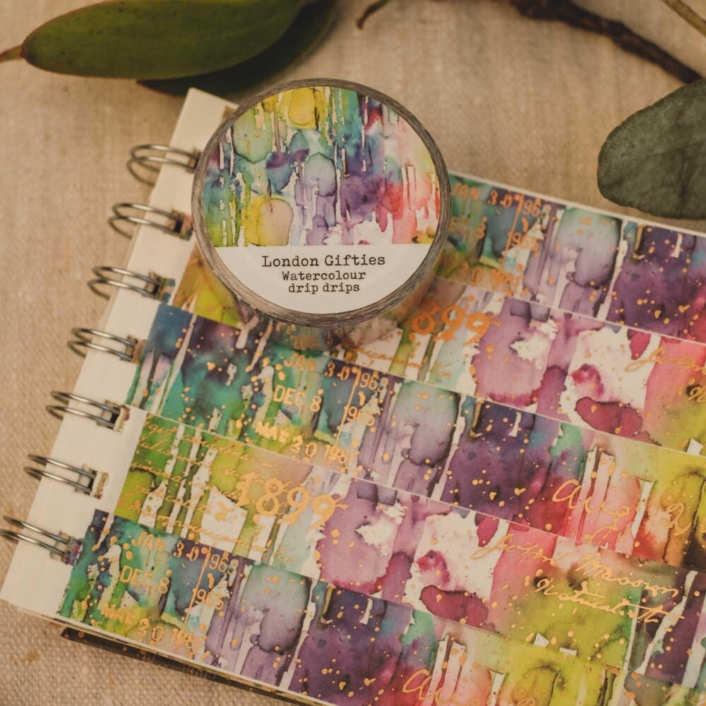 London Gifties – Watercolour drip drips – Washi tape 2 cm × 10 m