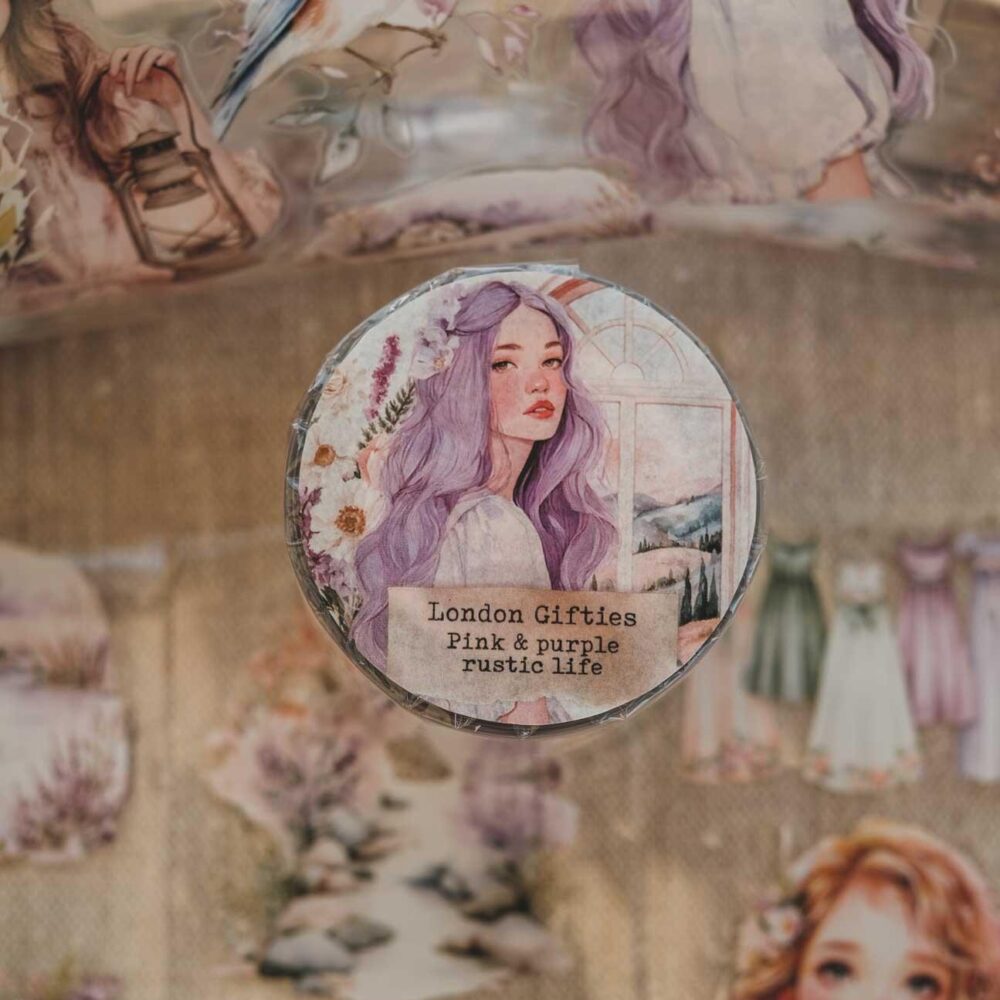 London Gifties – Pink & purple rustic life – PET Tape pretagliato 6 cm × 10 m
