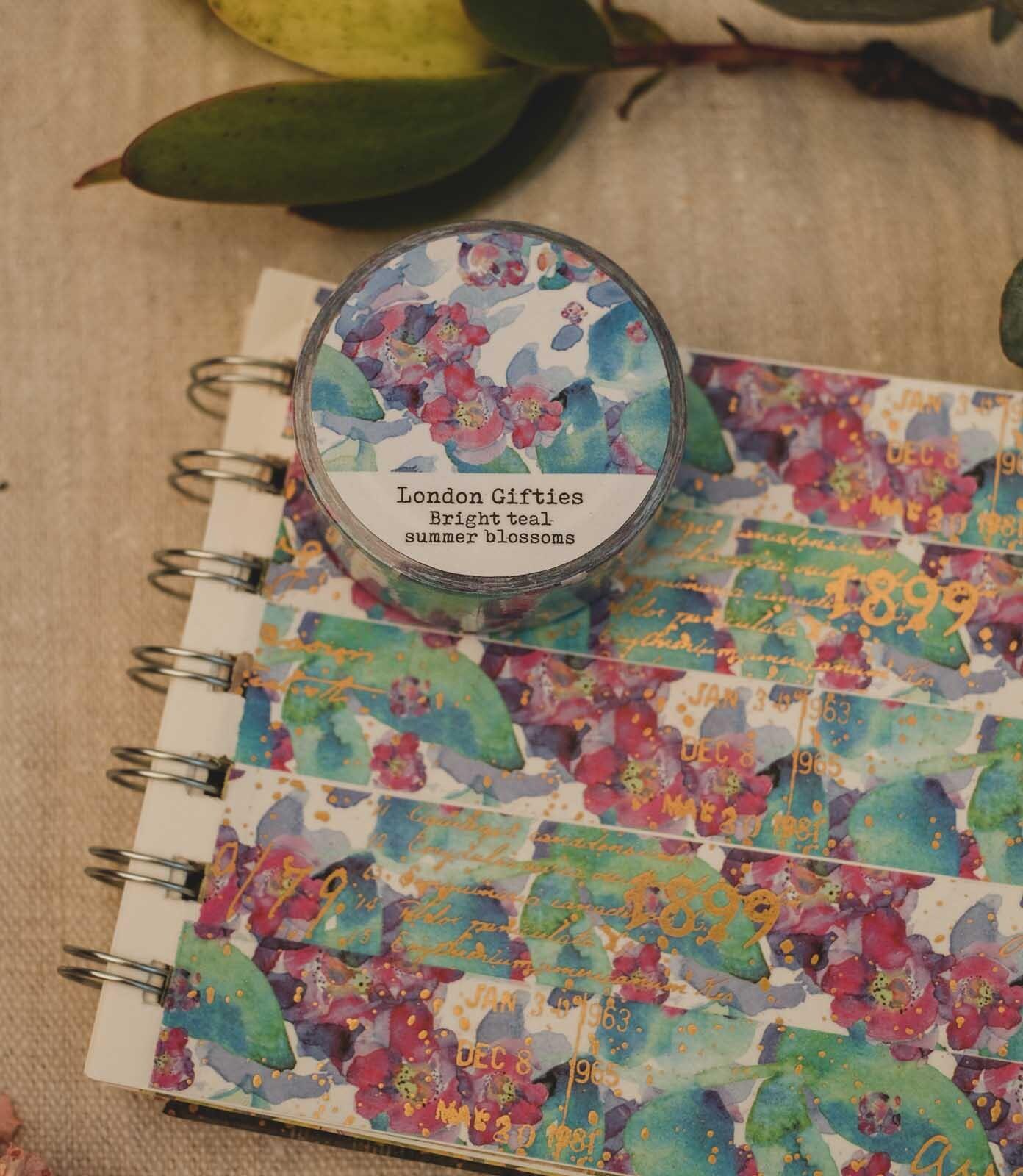 London Gifties – Bright teal summer blooms – Washi tape 2 cm × 10 m