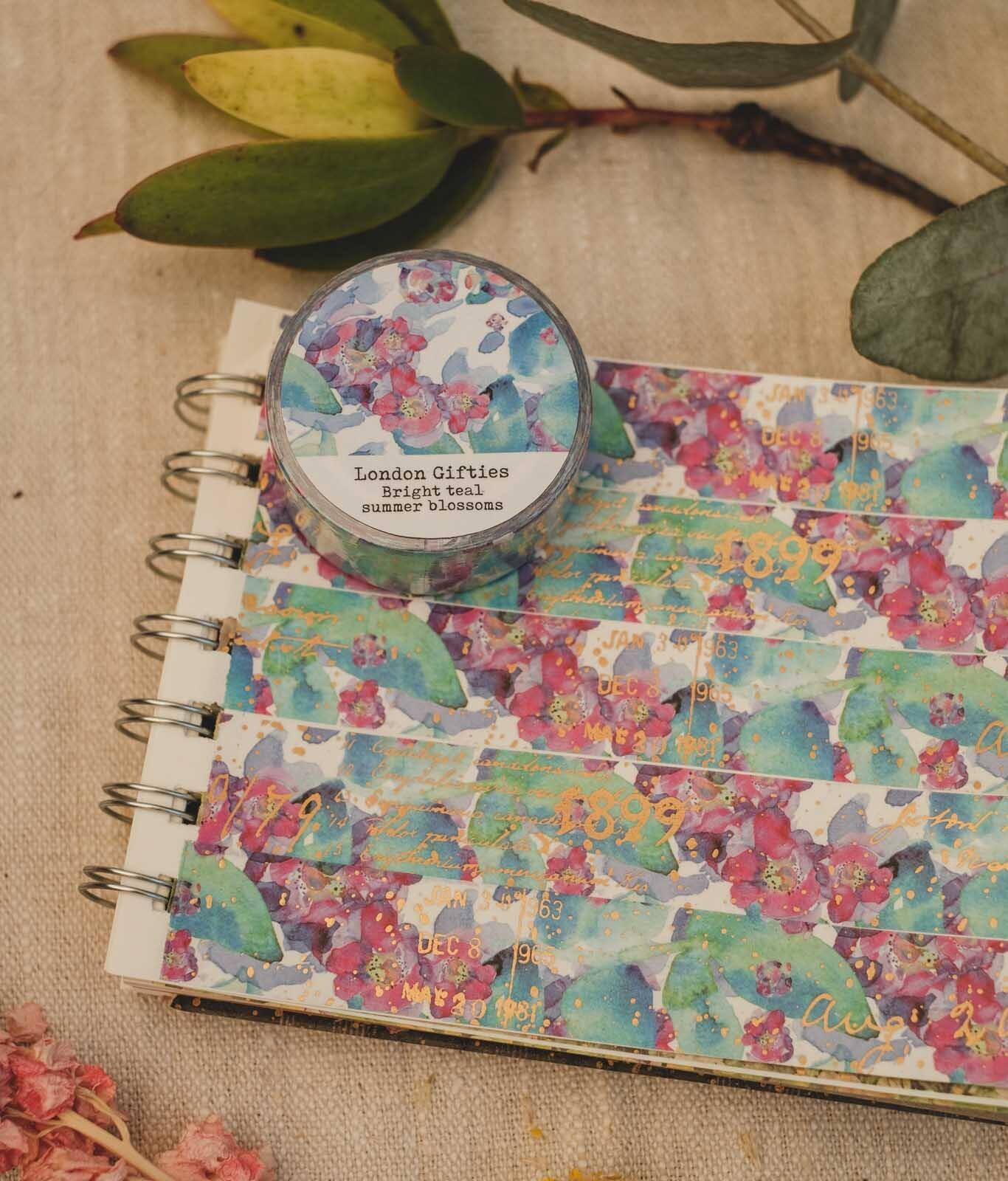 London Gifties – Bright teal summer blooms – Washi tape 2 cm × 10 m - immagine 2