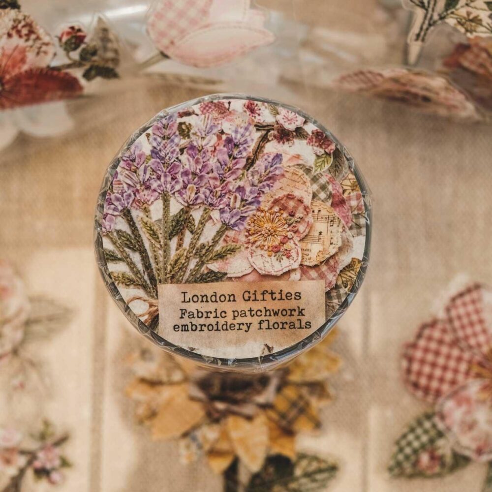 London Gifties – Fabric patchwork embroidery florals – PET Tape pretagliato 6 cm × 10 m