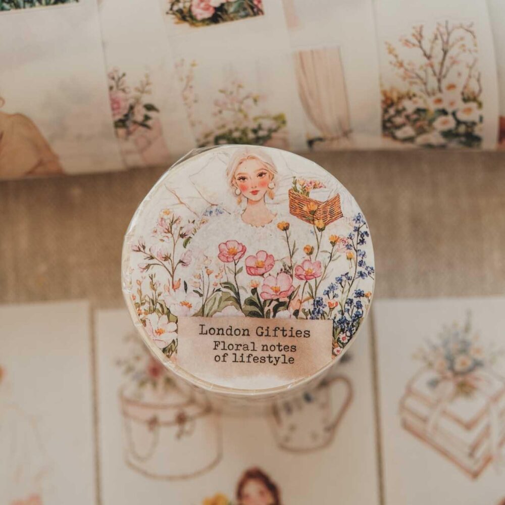 London Gifties – Floral notes of lifestyle – Washi tape pretagliato 7 cm × 10 m
