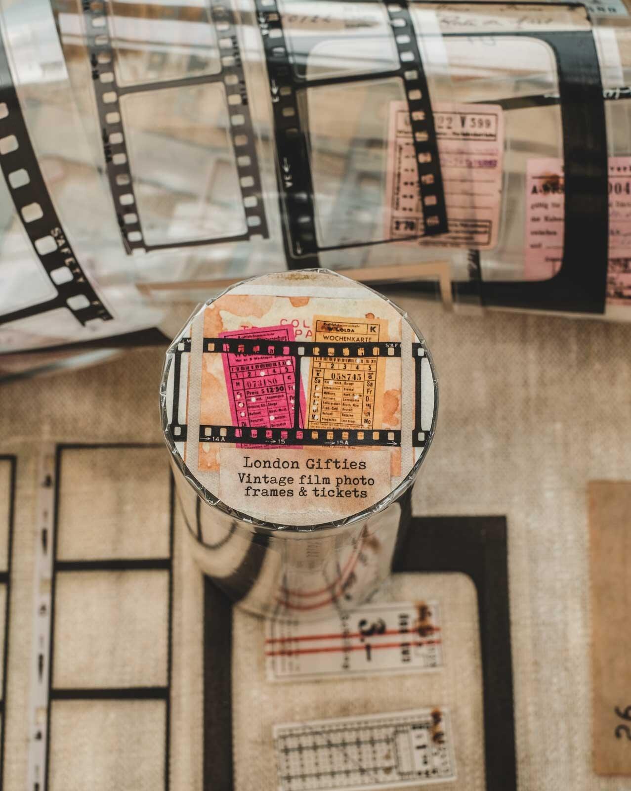 London Gifties – Vintage film photo frames & tickets – PET Tape pretagliato 8 cm × 10 m
