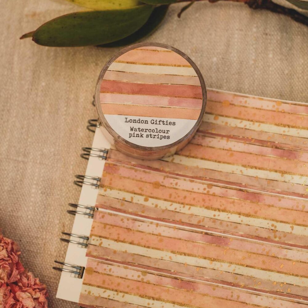 London Gifties – Watercolour pink stripes – Washi tape 2 cm × 10 m