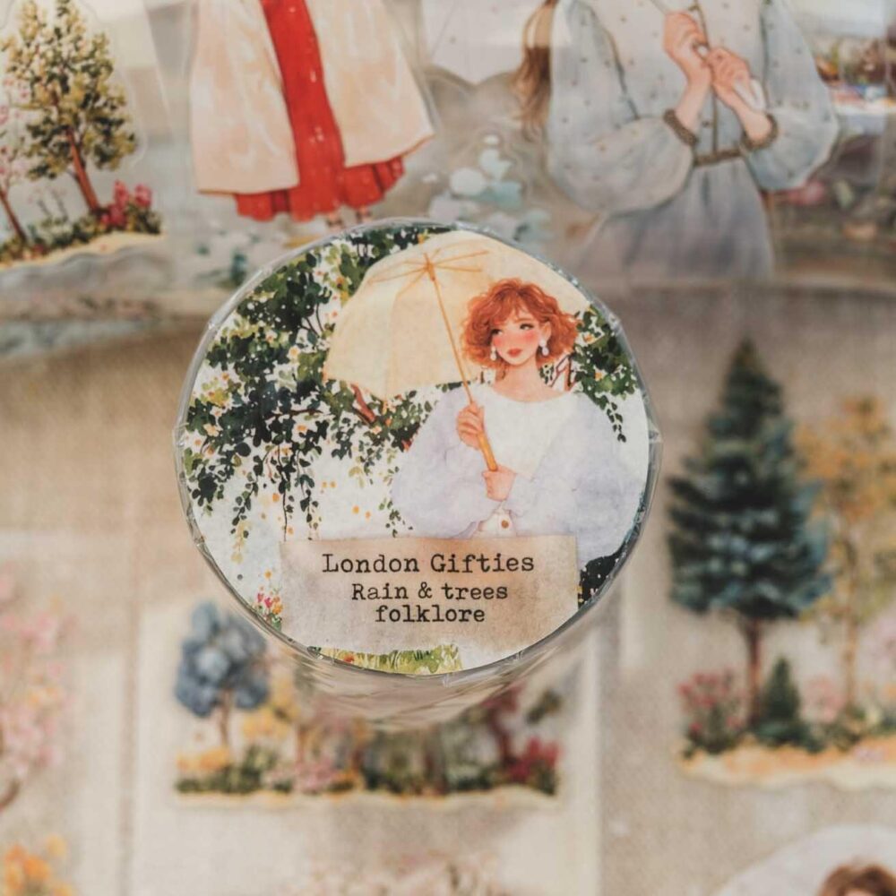 London Gifties – Rain, trees & folklore – PET Tape pretagliato 6 cm × 10 m