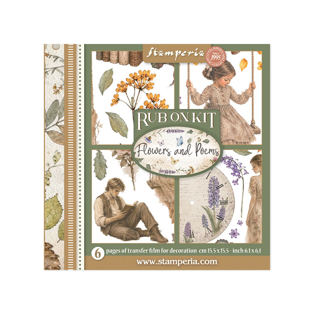 Stamperia – Rub on kit cm 15,5x15,5 - 6 pagine Flowers and Poems