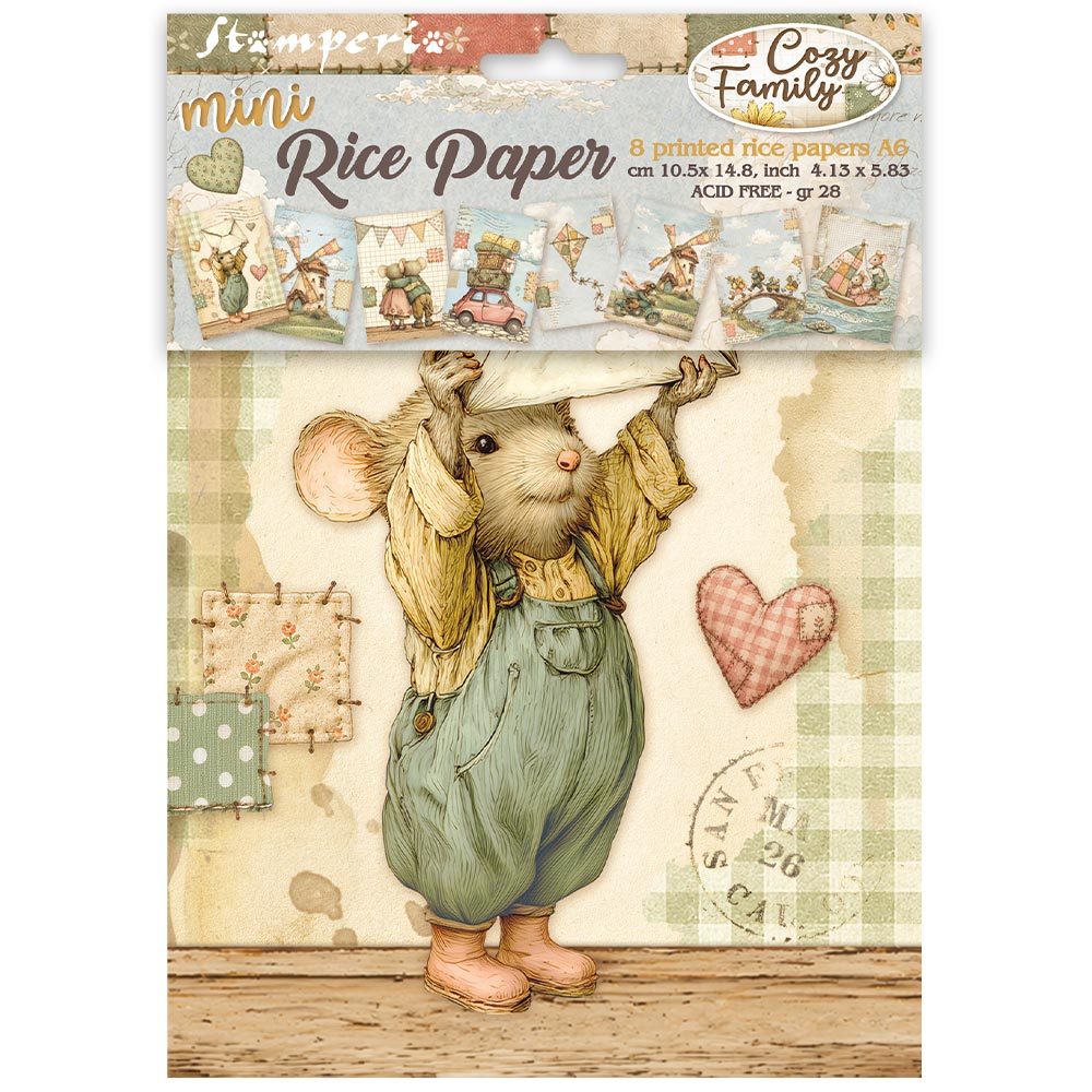Stamperia – Set di 8 carte di riso A6 Cozy Family