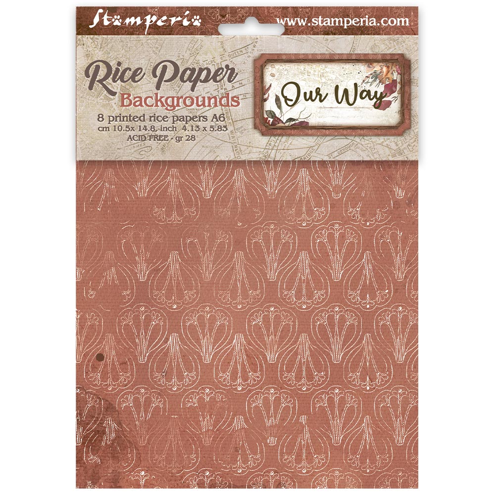 Stamperia – Set di 8 carte di riso A6 – sfondi Our Way