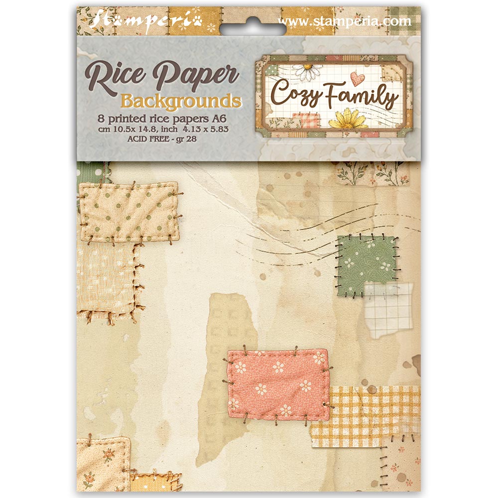 Stamperia – Set di 8 carte di riso A6 – sfondi Cozy Family