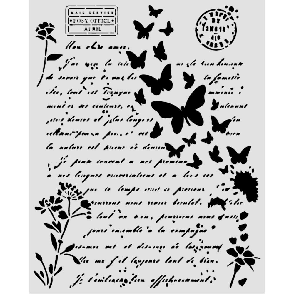 Stamperia – Stencil spesso cm 20X25 Flowers and Poems lettere e farfalle