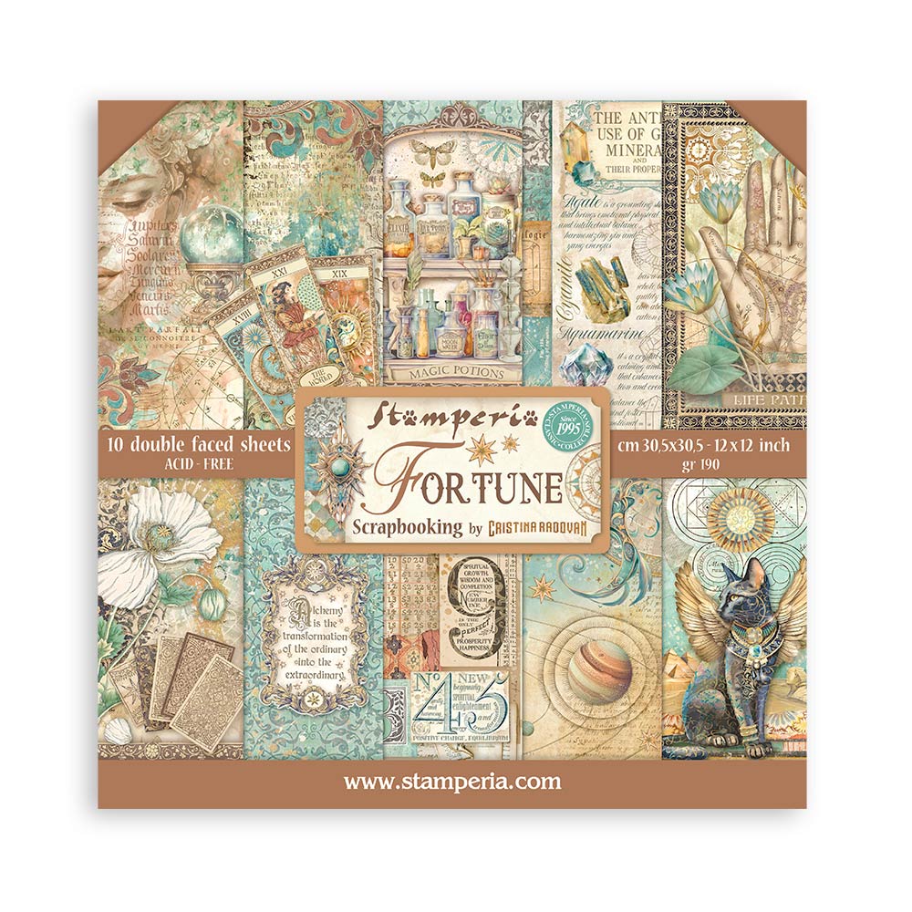 Stamperia – Blocco scrapbooking 30,5 × 30,5 cm – 10 fogli fronte-retro - Fortune