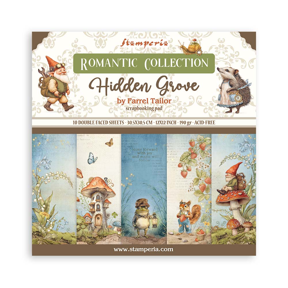 Stamperia – Blocco scrapbooking 30,5 × 30,5 cm – 10 fogli fronte-retro - Hidden Grove
