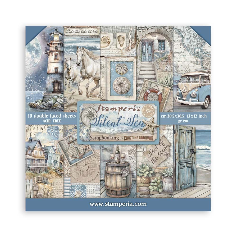Stamperia – Blocco scrapbooking 30,5 × 30,5 cm – 10 fogli fronte-retro - Silent Sea