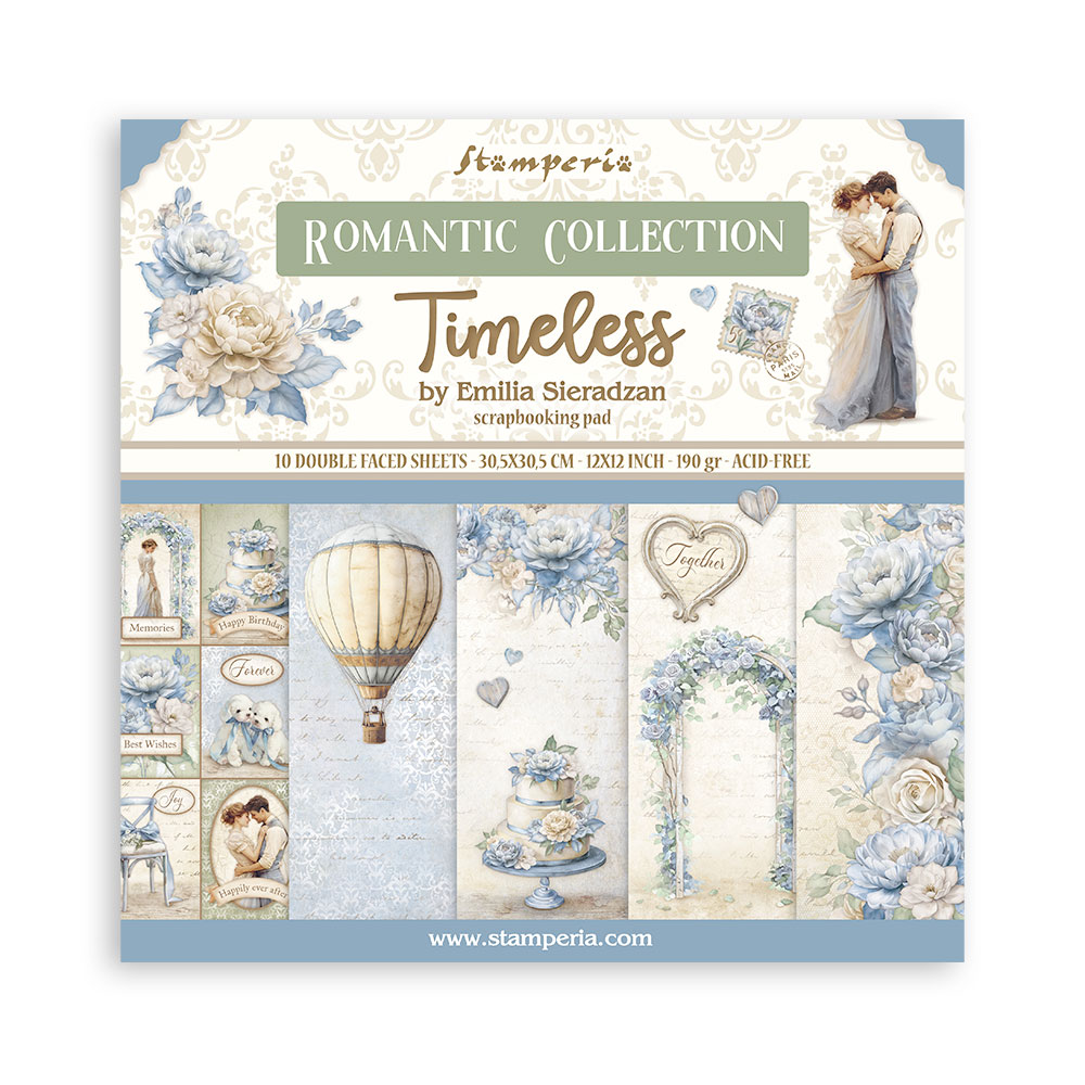 Stamperia – Blocco scrapbooking 30,5 × 30,5 cm – 10 fogli fronte-retro - Timeless