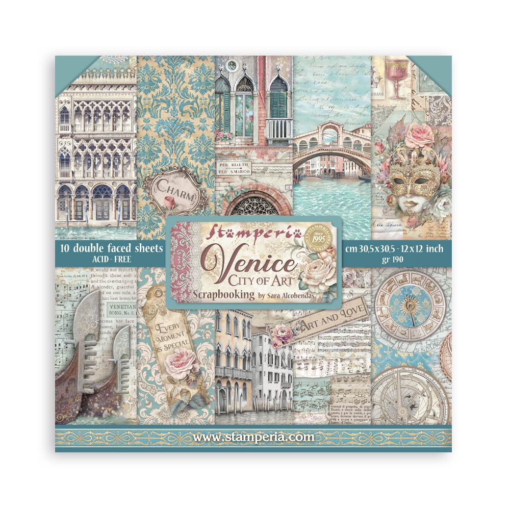 Stamperia – Blocco scrapbooking 30,5 × 30,5 cm – 10 fogli fronte-retro - Venice City of Art