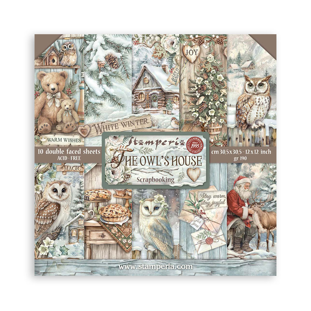 Stamperia – Blocco scrapbooking 30,5 × 30,5 cm – 10 fogli fronte-retro - The Owl's House