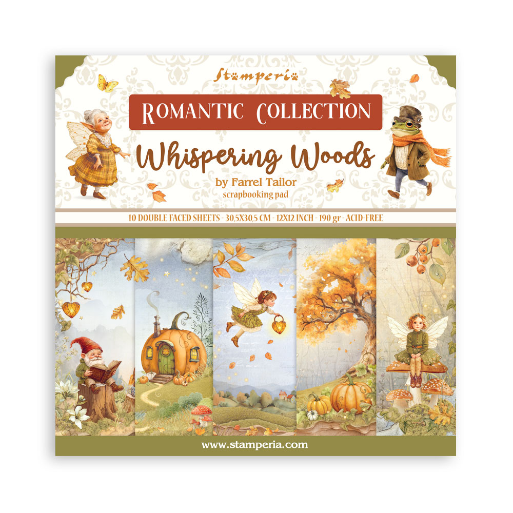 Stamperia – Blocco scrapbooking 30,5 × 30,5 cm – 10 fogli fronte-retro - Whispering woods